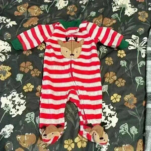 NWT Carter's Reindeer Christmas Soft Fleece NB sleeper footed pajamas zip